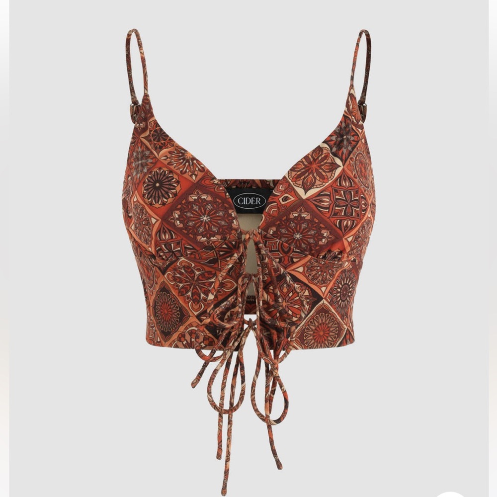 Cider Boho Paisley Lace Up Tank Top